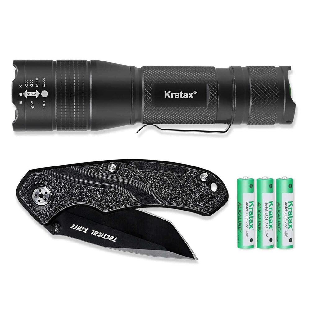 5.3oz Small & Extremely Zoomable LED Tactical Handheld Flashlight With Knife