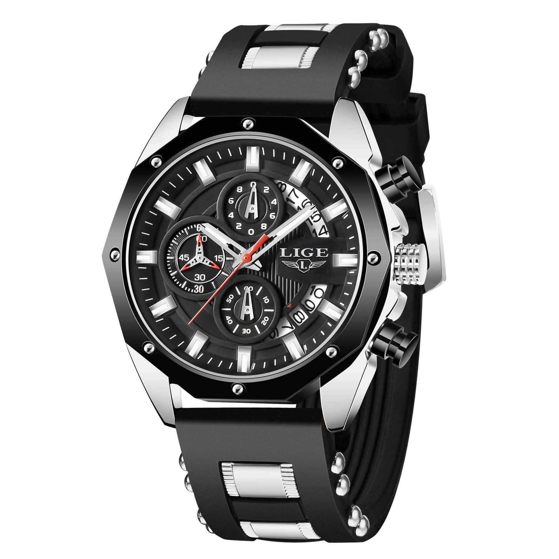 Men's Sport Watch - Waterproof Quartz Chronograph with Silicone Band - Patriot Drop 24