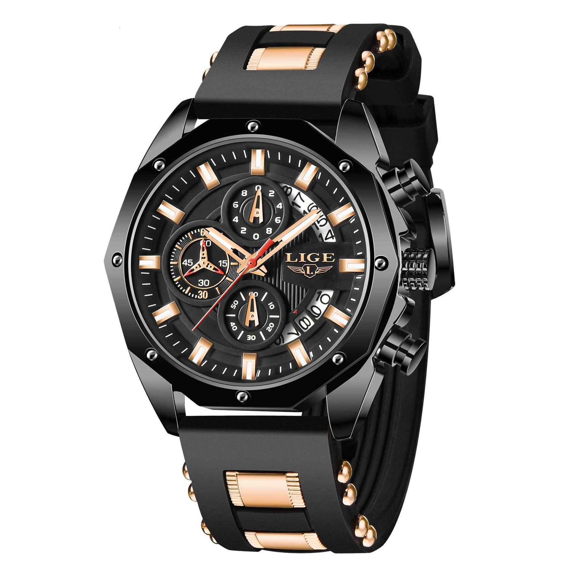 Men's Sport Watch - Waterproof Quartz Chronograph with Silicone Band - Patriot Drop 24