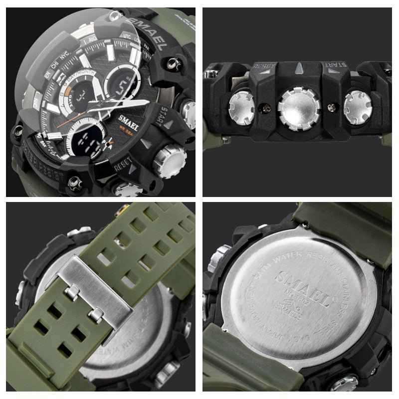 SMAEL 1802D Sport Watch Dual Time Men Watches 50m WaterproofMale Clock  Military Watches for Men  Shock Resisitant Sport Watches Gifts