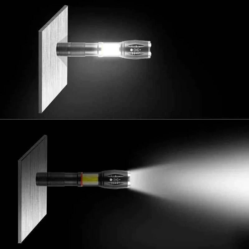 T6 Tactical Flashlight 1000 Lumens Zoom able IPX6 Waterproof Handheld Flashlight With Hidden COB Lighting