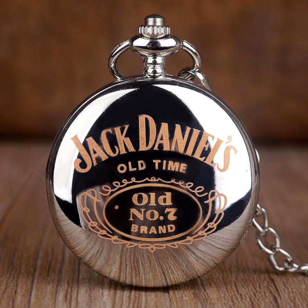 Classic stainless steel quartz pocket watch with Jack Daniel's Old No.7 design and fob chain