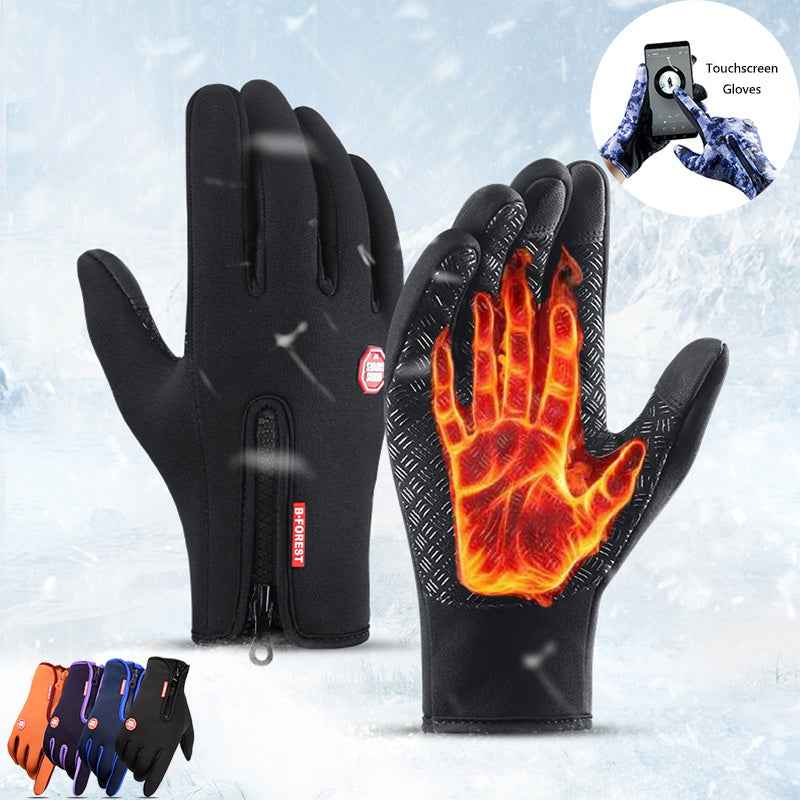 Waterproof fleece-lined sports gloves with touchscreen compatibility and anti-slip grip for outdoor activities